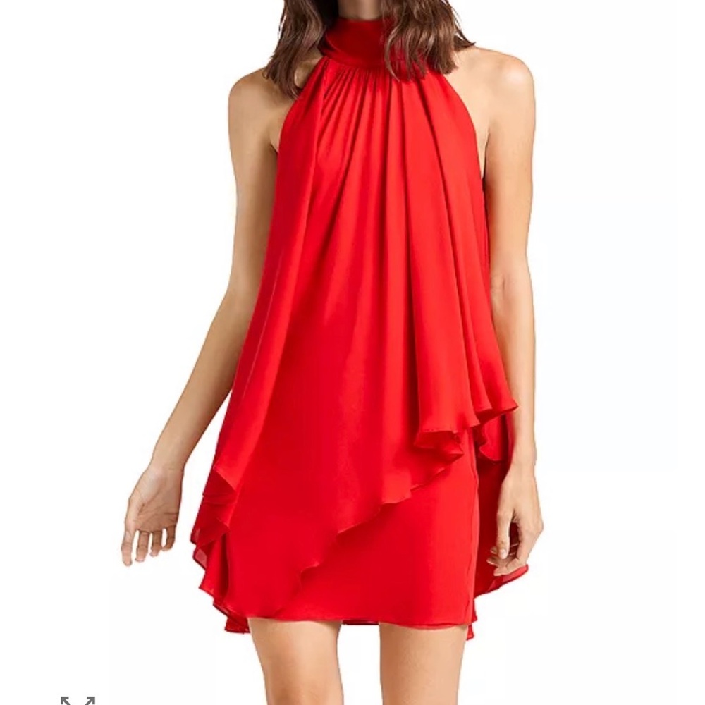Halston Red Convertible Mock Neck Sleeveless Asymmetric Chiffon Dress - Sz 2 NWT
